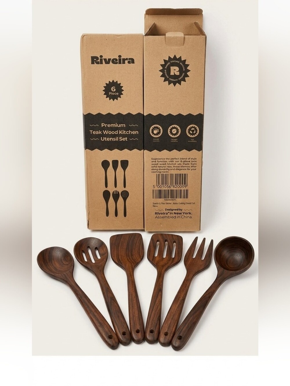 Riveira 6pcs Dark Brown Teak Kitchen Utensils Set